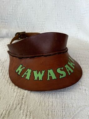 Kawasaki Vintage Brown Leather Visor with Green Logo